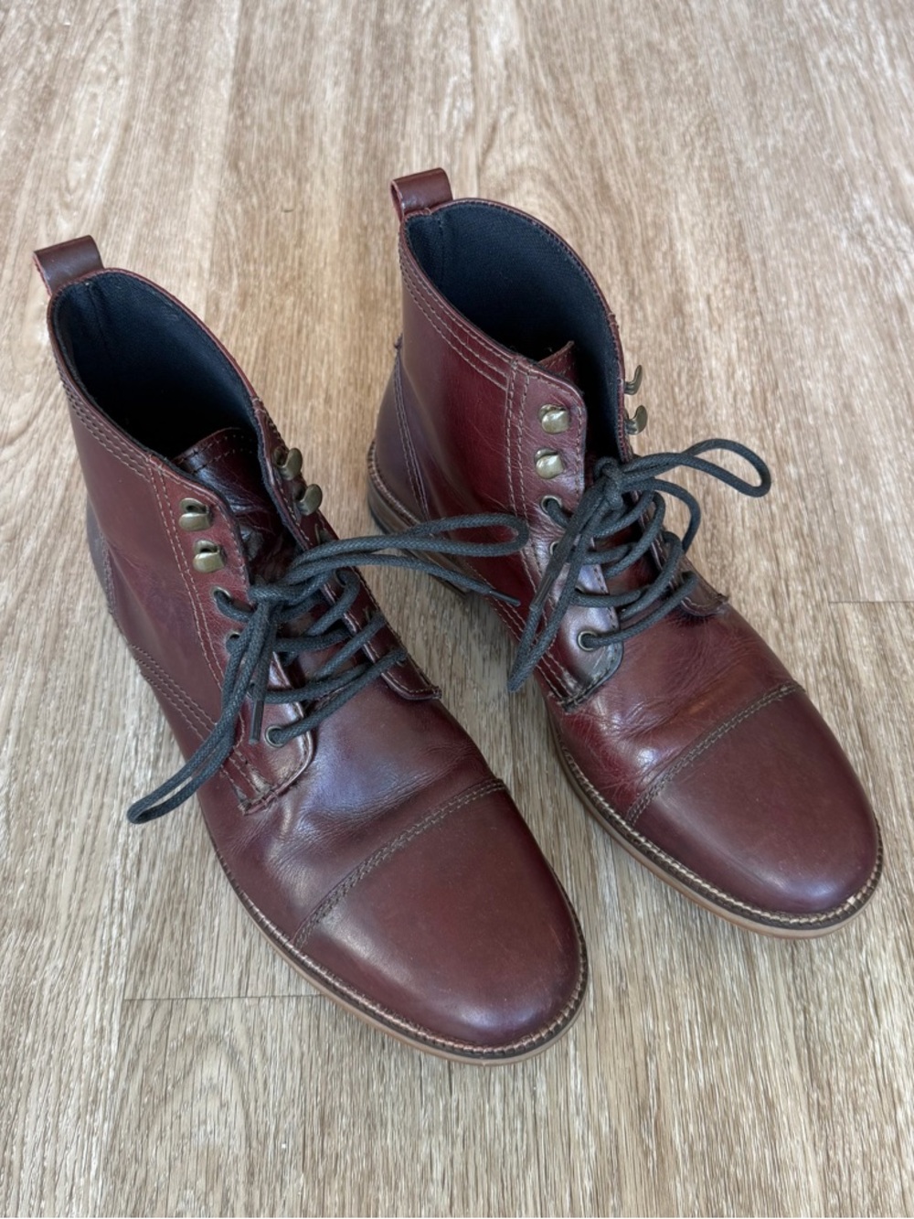 Crevo Bookham Burgundy Brown Leather Cap Toe Lace Up Boots